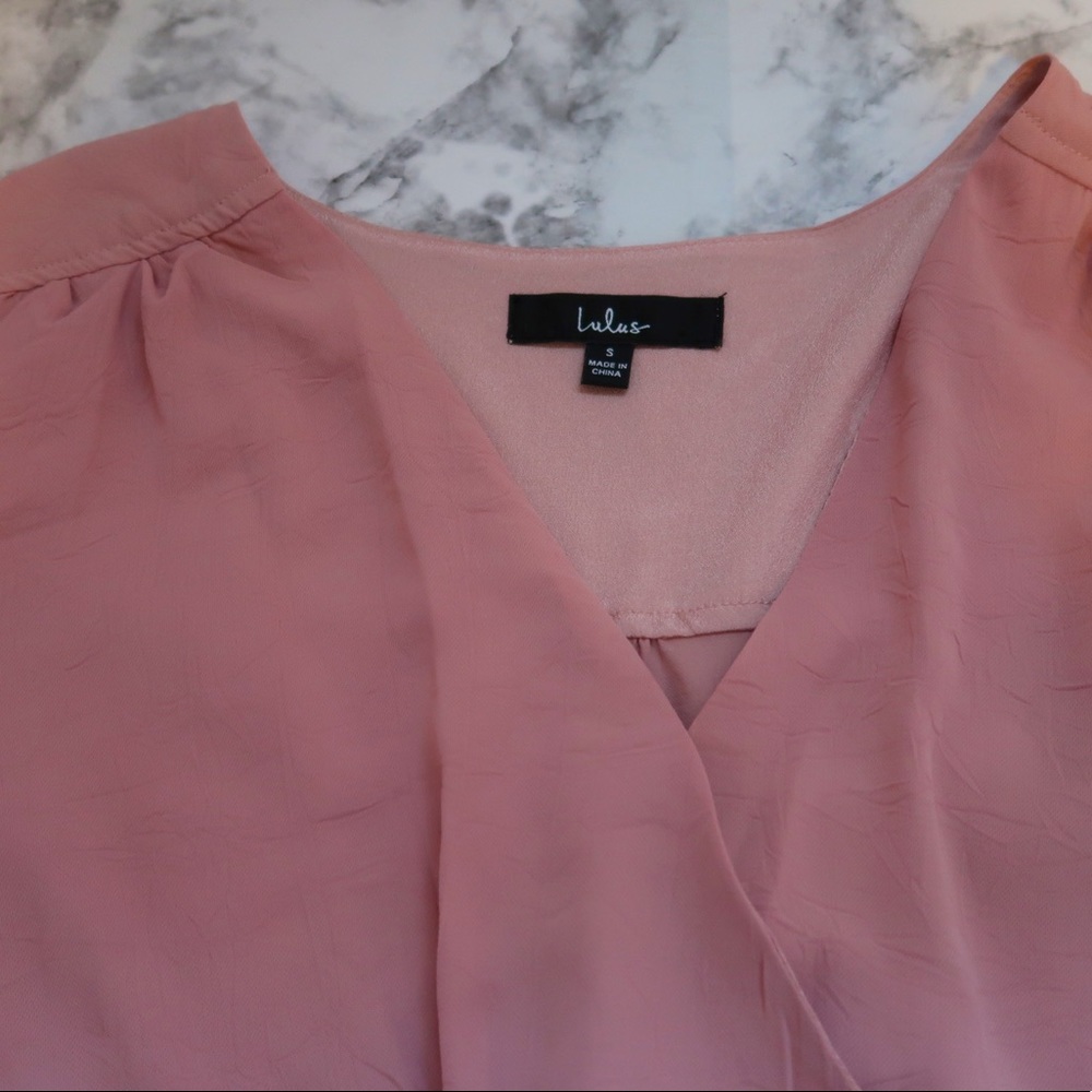 Lulu’s Cute Pink Deep V neck bodysuit with bell sleeves